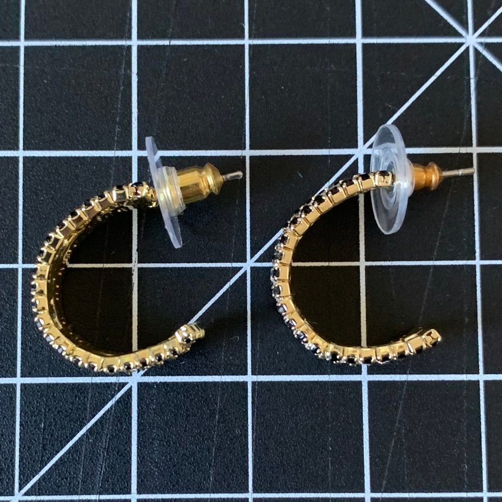 Goldtone Rhinestone Striped Earrings - Picture 3 of 5